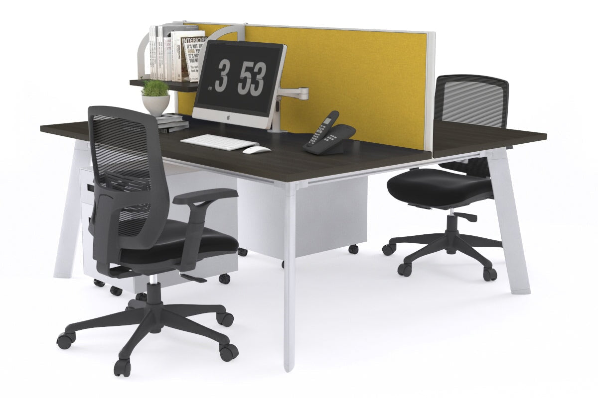 Switch - 2 Person Workstation White Frame [1200L x 800W with Cable Scallop] Jasonl dark oak mustard yellow (500H x 1200W) 