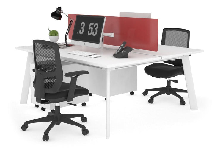 Switch - 2 Person Workstation White Frame [1200L x 800W with Cable Scallop] Jasonl white red perspex (400H x 800W) 