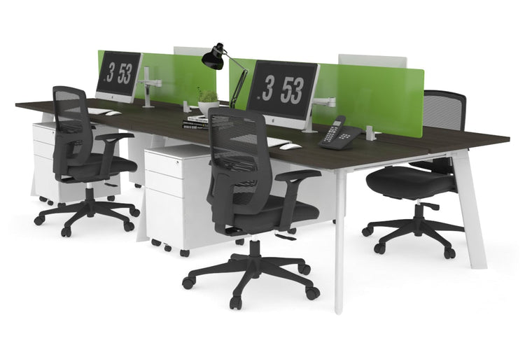 Switch - 4 Person Workstation White Frame [1600L x 700W] Jasonl dark oak green perspex (400H x 1500W) 