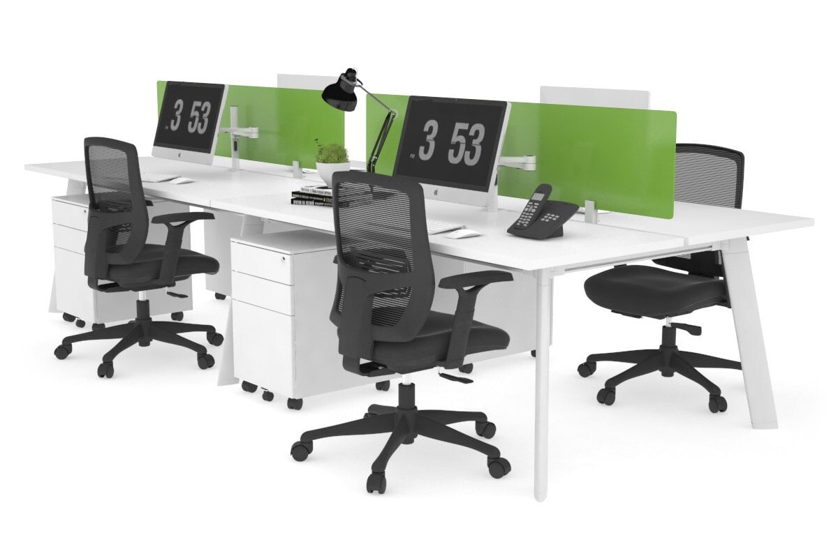 Switch - 4 Person Workstation White Frame [1600L x 700W] Jasonl white green perspex (400H x 1500W) 