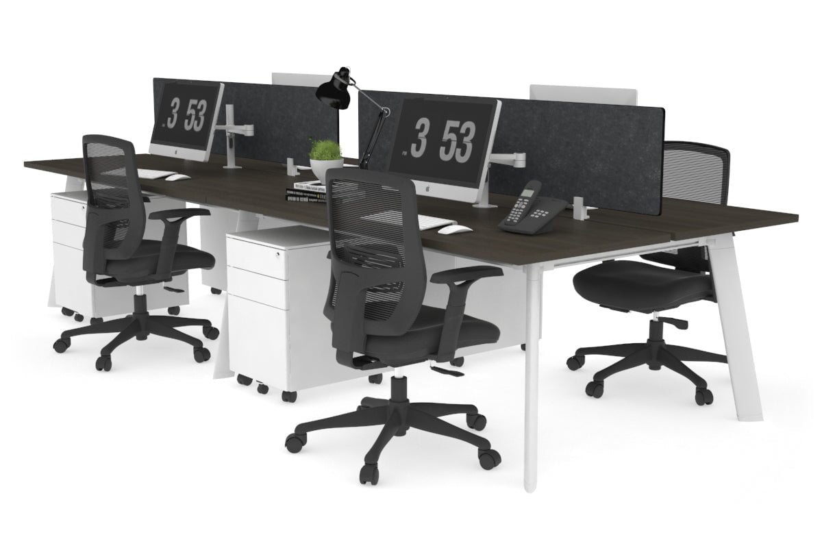 Switch - 4 Person Workstation White Frame [1600L x 700W] Jasonl dark oak grey echo perspex (400H x 1500W) 