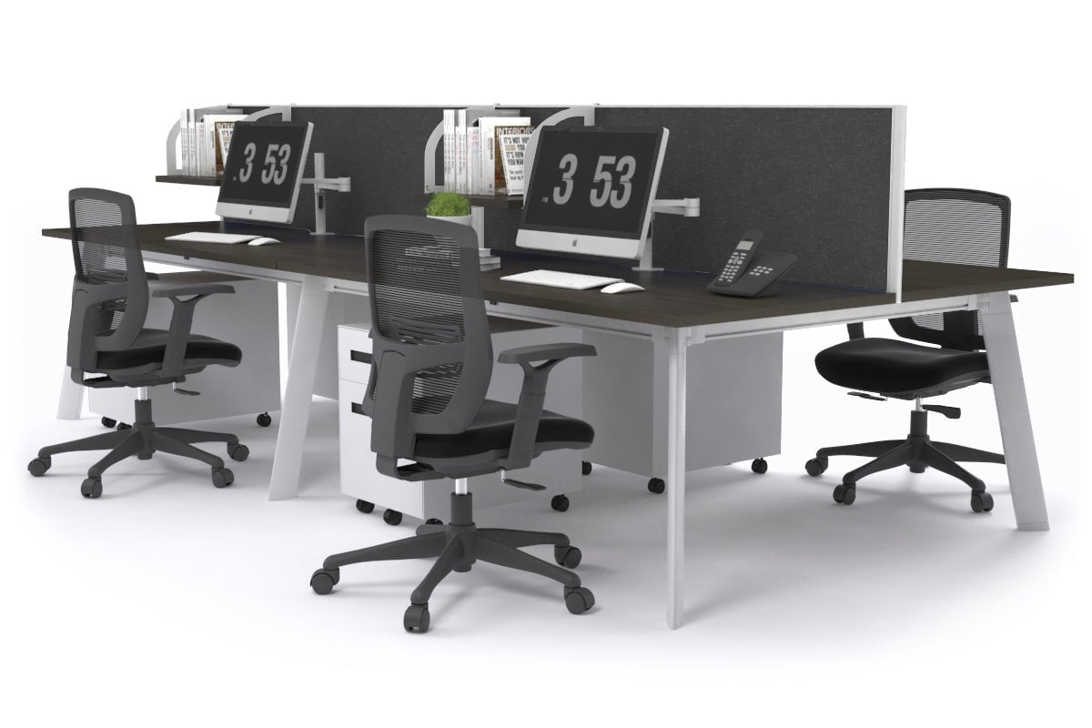 Switch - 4 Person Workstation White Frame [1600L x 700W] Jasonl dark oak moody charcoal (500H x 1600W) 