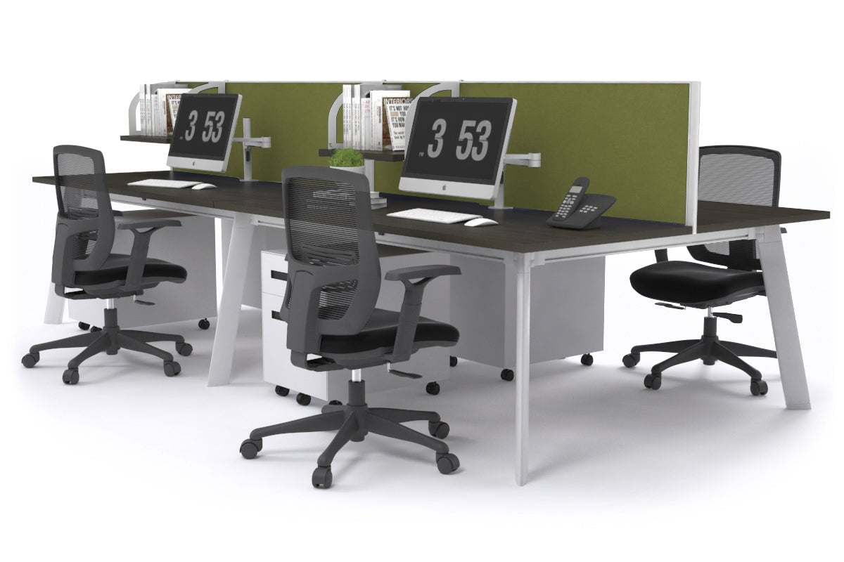 Switch - 4 Person Workstation White Frame [1600L x 700W] Jasonl dark oak green moss (500H x 1600W) 