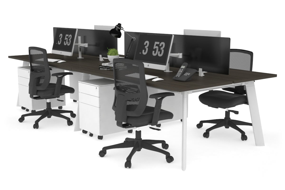 Switch - 4 Person Workstation White Frame [1600L x 700W] Jasonl dark oak black perspex (400H x 1500W) 