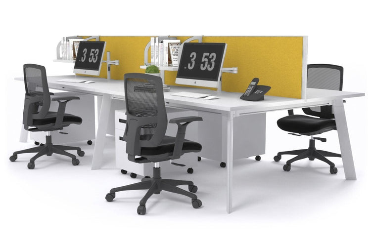 Switch - 4 Person Workstation White Frame [1600L x 700W] Jasonl white mustard yellow (500H x 1600W) 