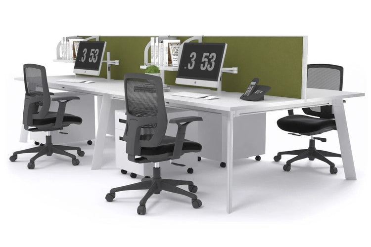 Switch - 4 Person Workstation White Frame [1600L x 700W] Jasonl white green moss (500H x 1600W) 