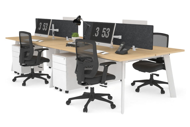 Switch - 4 Person Workstation White Frame [1600L x 700W] Jasonl maple grey echo perspex (400H x 1500W) 