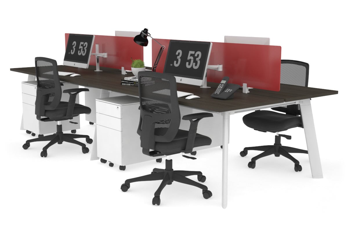 Switch - 4 Person Workstation White Frame [1600L x 700W] Jasonl dark oak red perspex (400H x 1500W) 