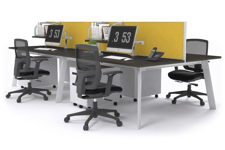 Switch - 4 Person Workstation White Frame [1600L x 700W] Jasonl dark oak mustard yellow (500H x 1600W) 