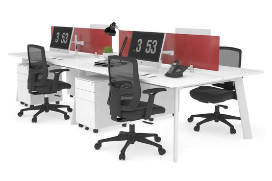 Switch - 4 Person Workstation White Frame [1800L x 700W] Jasonl white red perspex (400H x 1500W) 