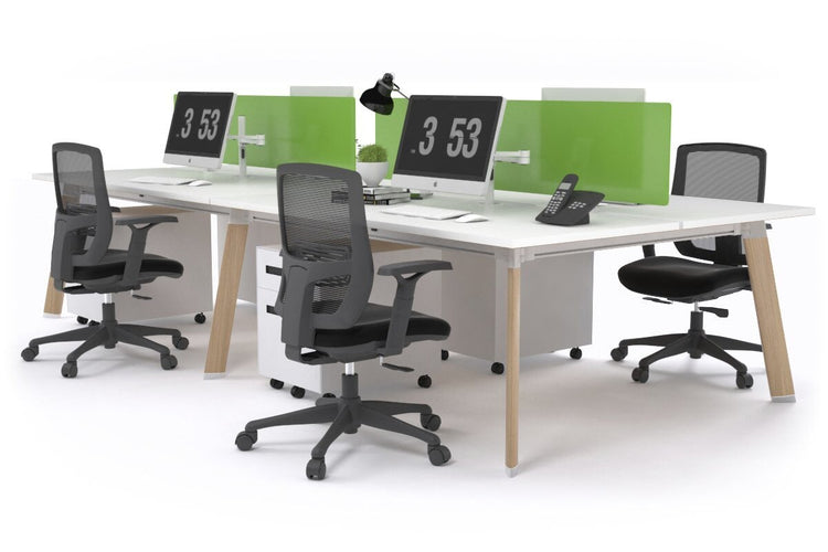 Switch - 4 Person Workstation Wood Imprint Frame [1800L x 800W with Cable Scallop] Jasonl white green perspex (400H x 1500W) 