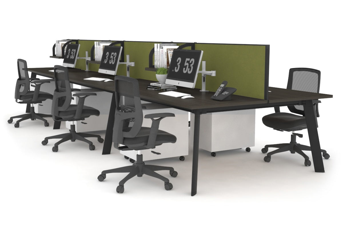 Switch - 6 Person Workstation Black Frame [1200L x 700W] Jasonl dark oak green moss (500H x 1200W) 