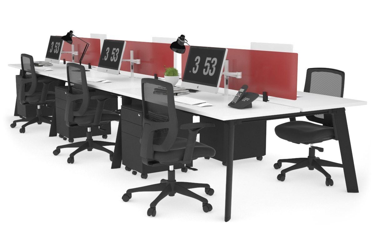 Switch - 6 Person Workstation Black Frame [1200L x 700W] Jasonl white red perspex (400H x 800W) 