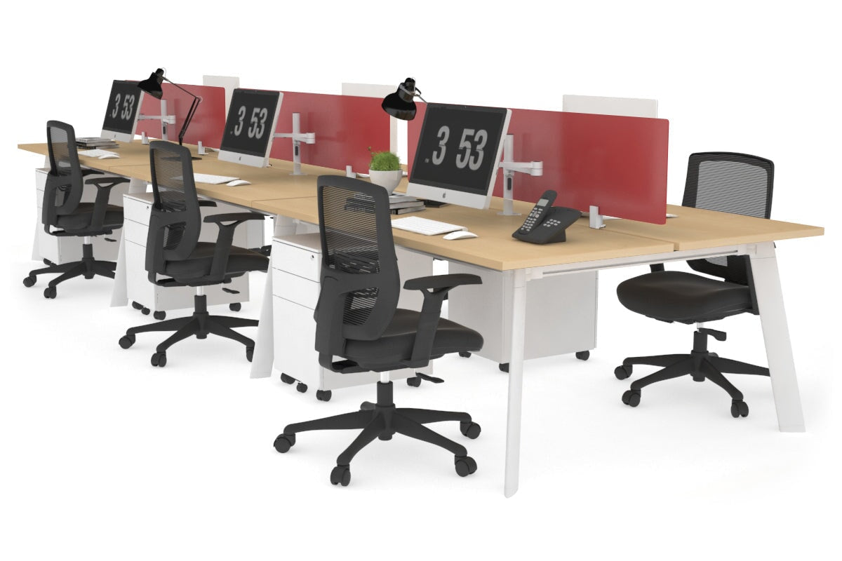 Switch - 6 Person Workstation White Frame [1200L x 700W] Jasonl maple red perspex (400H x 800W) 