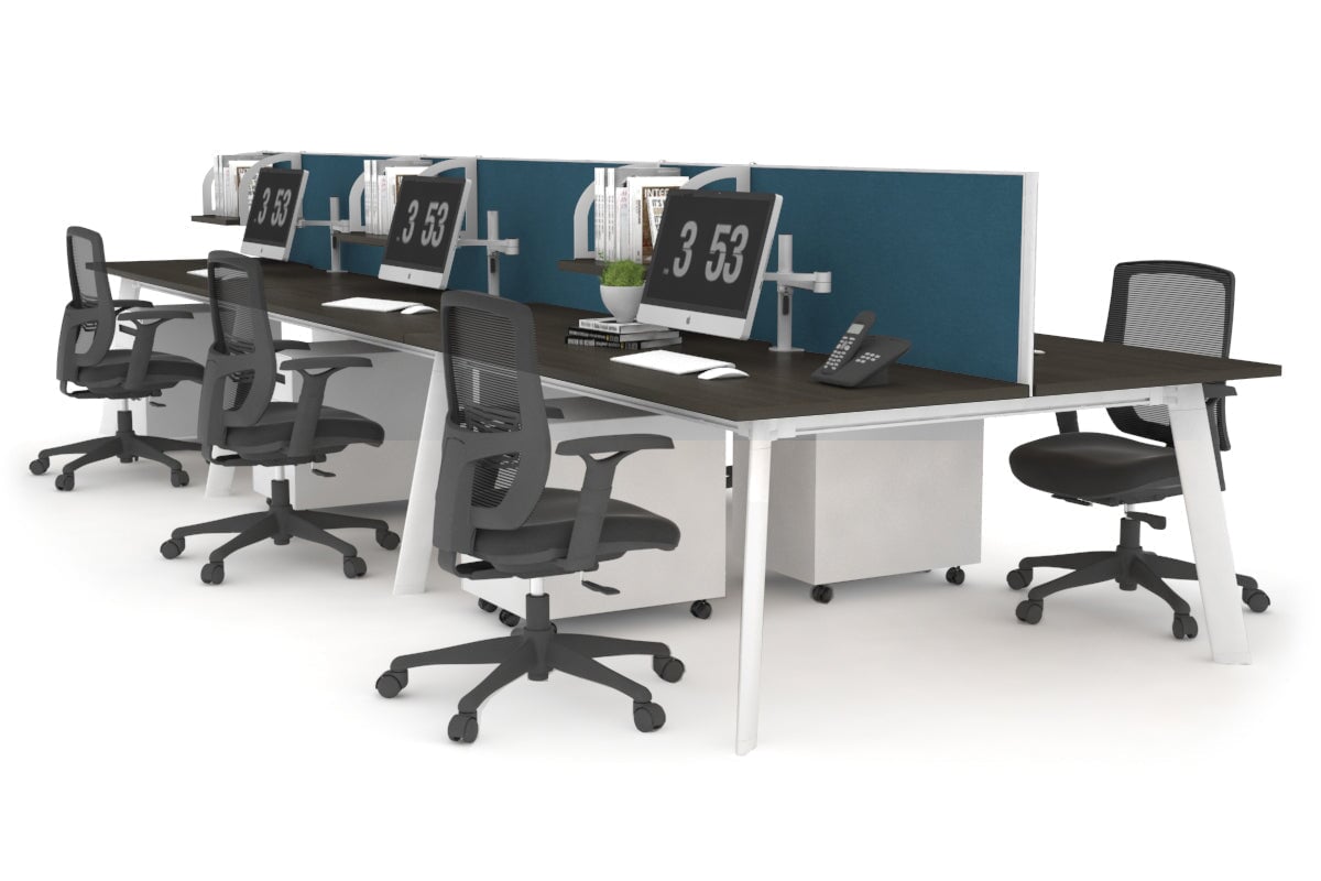 Switch - 6 Person Workstation White Frame [1200L x 700W] Jasonl dark oak deep blue (500H x 1200W) 