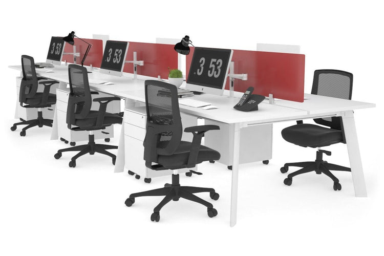 Switch - 6 Person Workstation White Frame [1200L x 700W] Jasonl white red perspex (400H x 800W) 