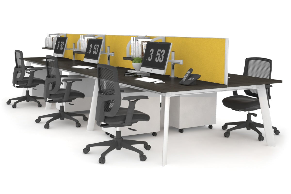 Switch - 6 Person Workstation White Frame [1200L x 700W] Jasonl dark oak mustard yellow (500H x 1200W) 