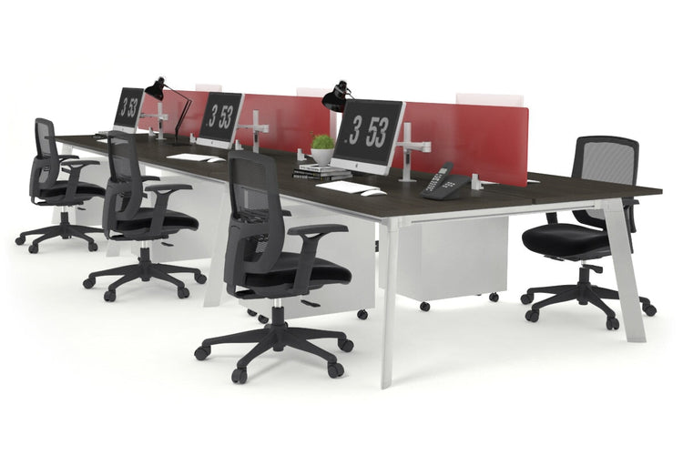 Switch - 6 Person Workstation White Frame [1200L x 700W] Jasonl dark oak red perspex (400H x 800W) 