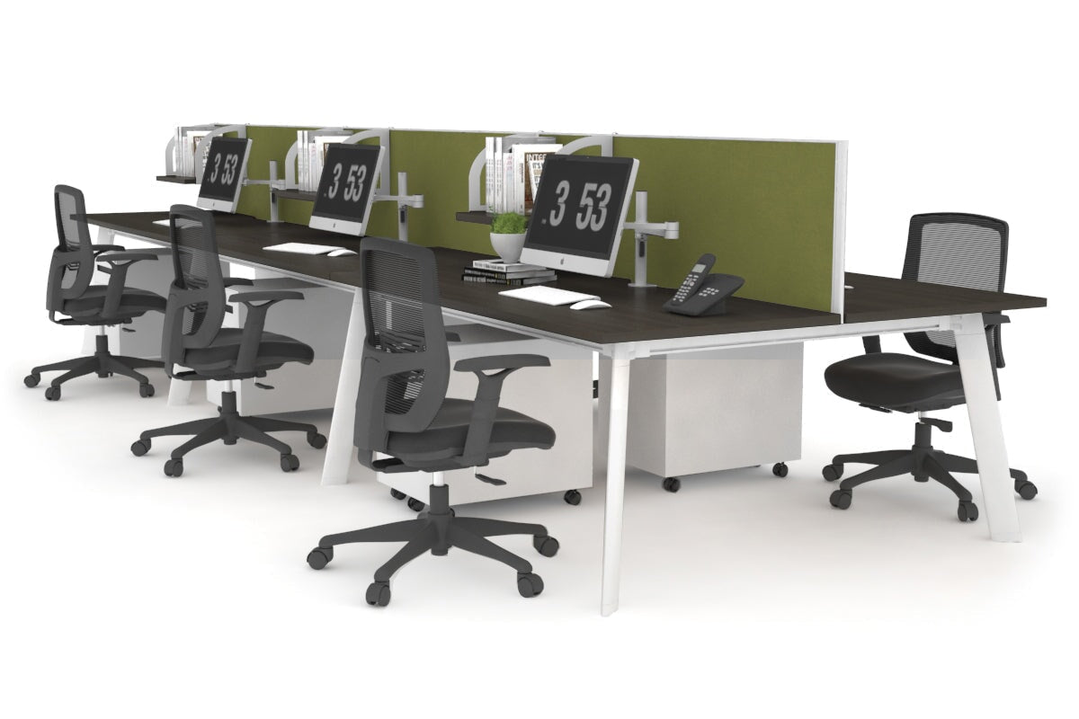 Switch - 6 Person Workstation White Frame [1400L x 700W] Jasonl dark oak green moss (500H x 1400W) 