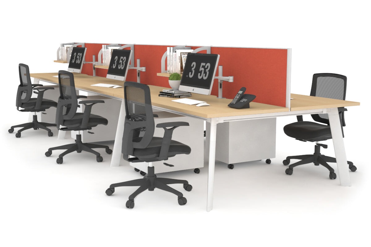 Switch - 6 Person Workstation White Frame [1400L x 800W with Cable Scallop] Jasonl maple orange squash (500H x 1400W) 