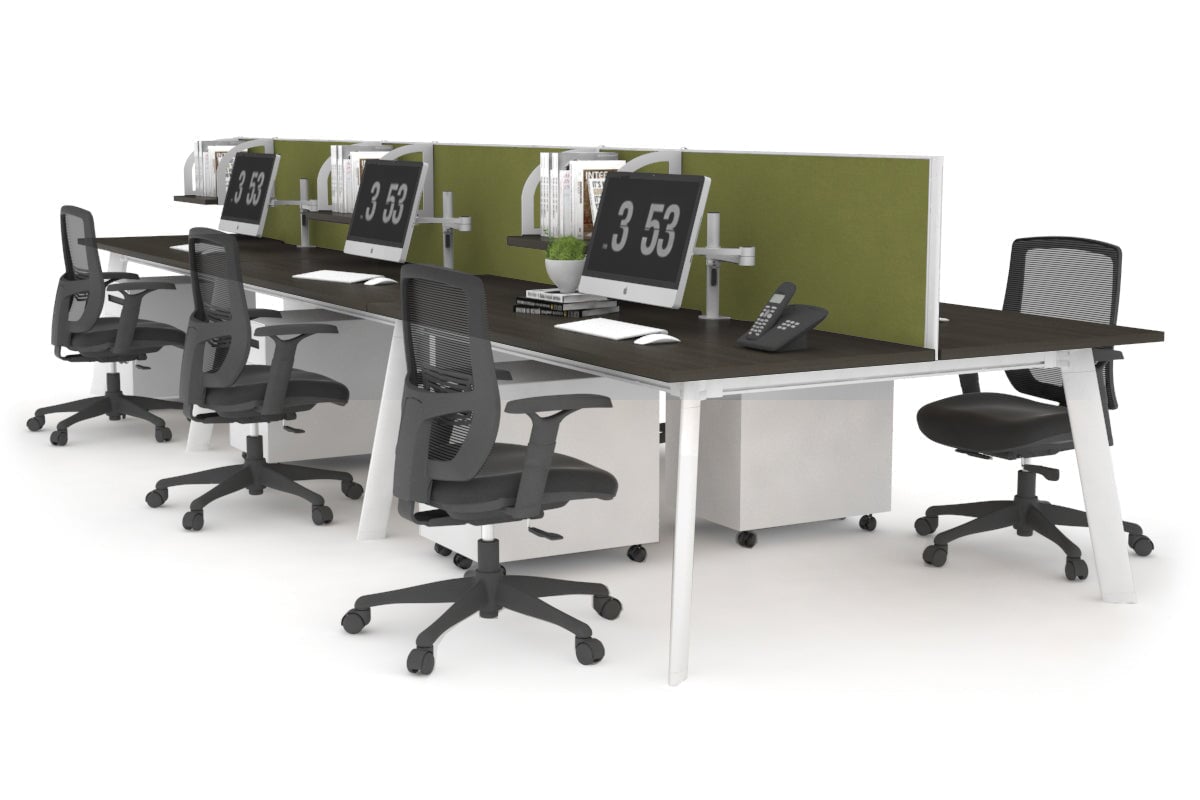 Switch - 6 Person Workstation White Frame [1400L x 800W with Cable Scallop] Jasonl dark oak green moss (500H x 1400W) 