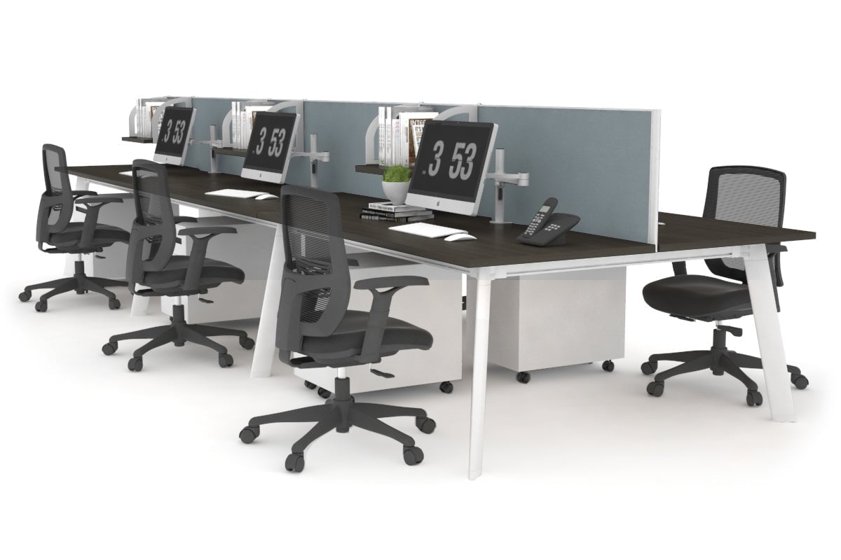 Switch - 6 Person Workstation White Frame [1400L x 800W with Cable Scallop] Jasonl dark oak cool grey (500H x 1400W) 