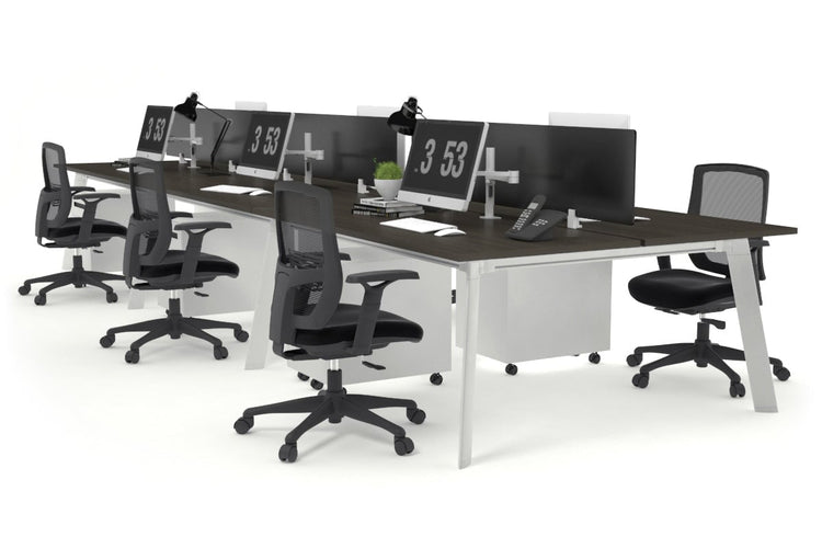 Switch - 6 Person Workstation White Frame [1400L x 800W with Cable Scallop] Jasonl dark oak black perspex (400H x 800W) 