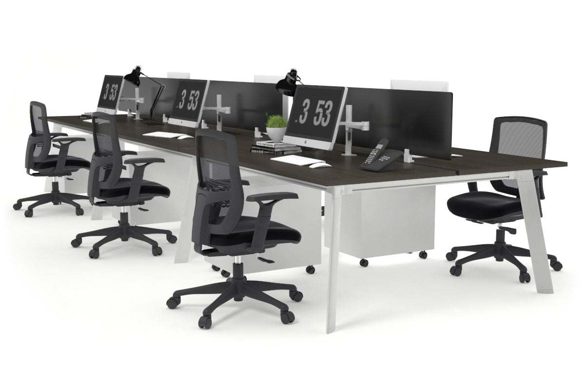 Switch - 6 Person Workstation White Frame [1800L x 800W with Cable Scallop] Jasonl dark oak black perspex (400H x 1500W) 