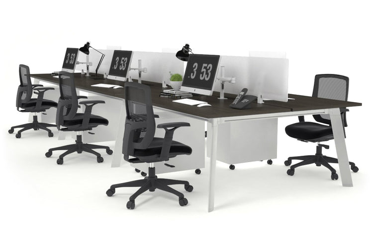 Switch - 6 Person Workstation White Frame [1800L x 800W with Cable Scallop] Jasonl dark oak white perspex (400H x 1500W) 