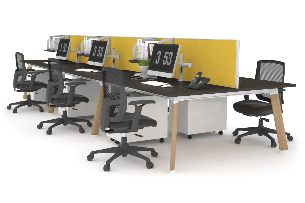 Switch - 6 Person Workstation Wood Imprint Frame [1200L x 800W with Cable Scallop] Jasonl dark oak mustard yellow (500H x 1200W) 