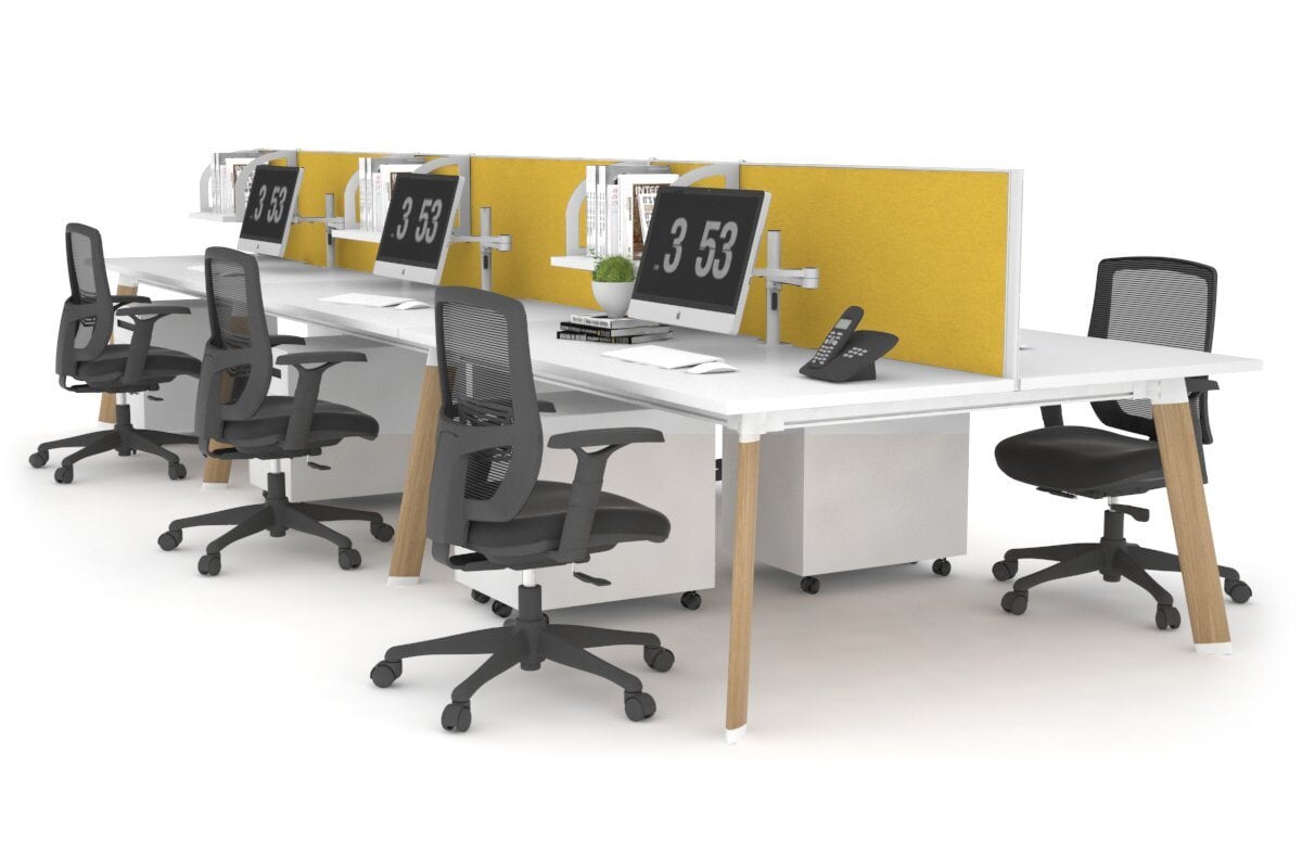 Switch - 6 Person Workstation Wood Imprint Frame [1200L x 800W with Cable Scallop] Jasonl white mustard yellow (500H x 1200W) 