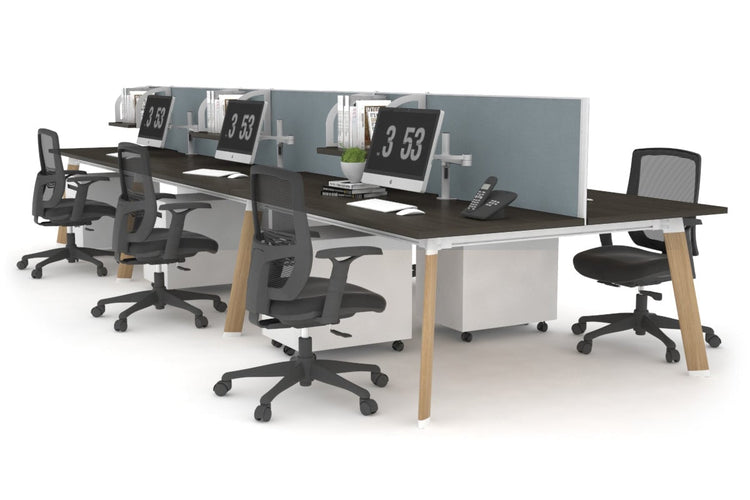 Switch - 6 Person Workstation Wood Imprint Frame [1400L x 800W with Cable Scallop] Jasonl dark oak cool grey (500H x 1400W) 