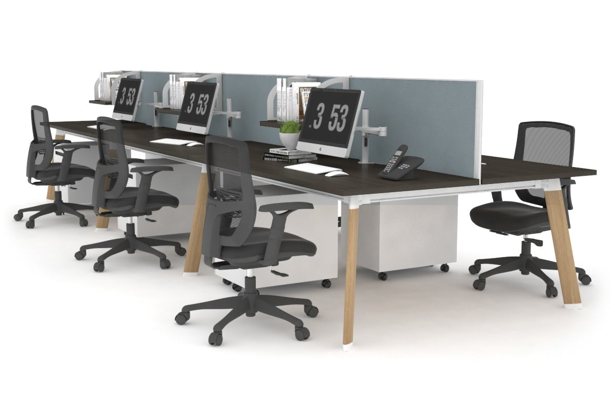 Switch - 6 Person Workstation Wood Imprint Frame [1600L x 800W with Cable Scallop] Jasonl dark oak cool grey (500H x 1600W) 