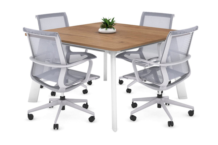 Switch Meeting Room Table - Rounded Corners [1100L x 1100W with Rounded Corners] Jasonl white leg salvage oak 