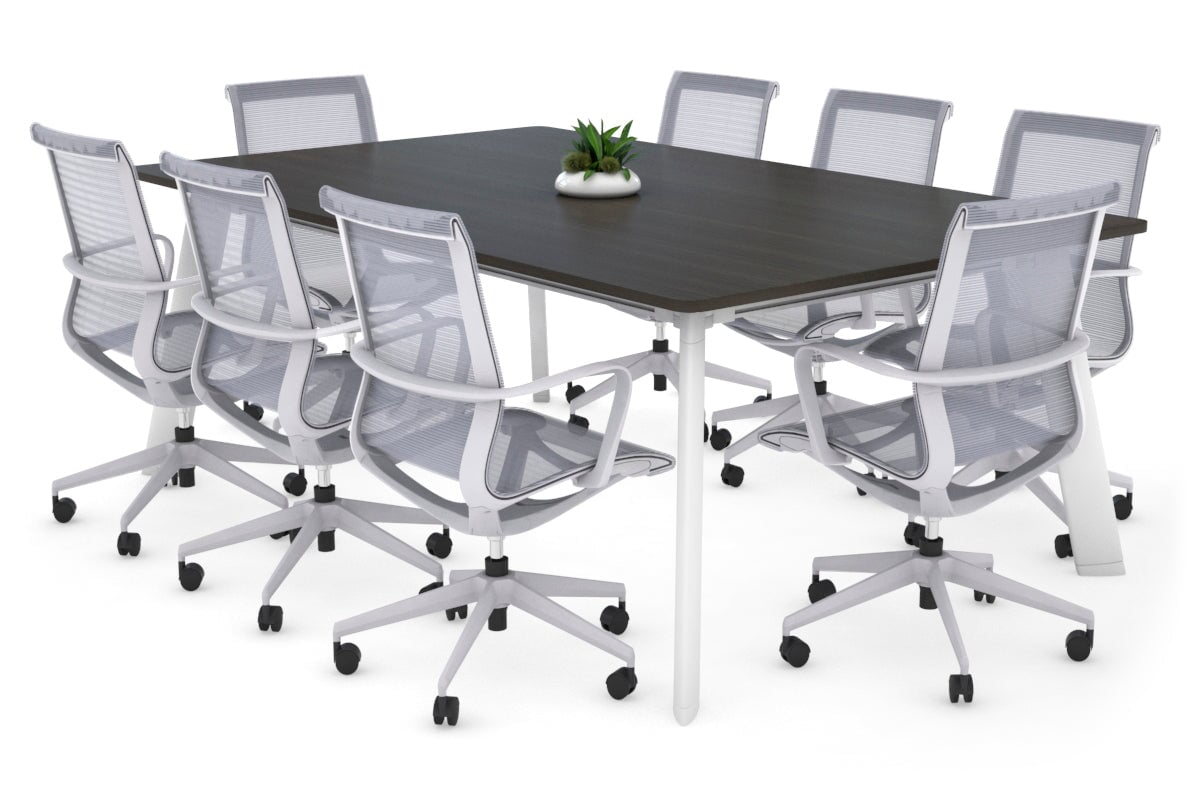 Switch Meeting Room Table - Rounded Corners [1800L x 1100W with Rounded Corners] Jasonl white leg dark oak 