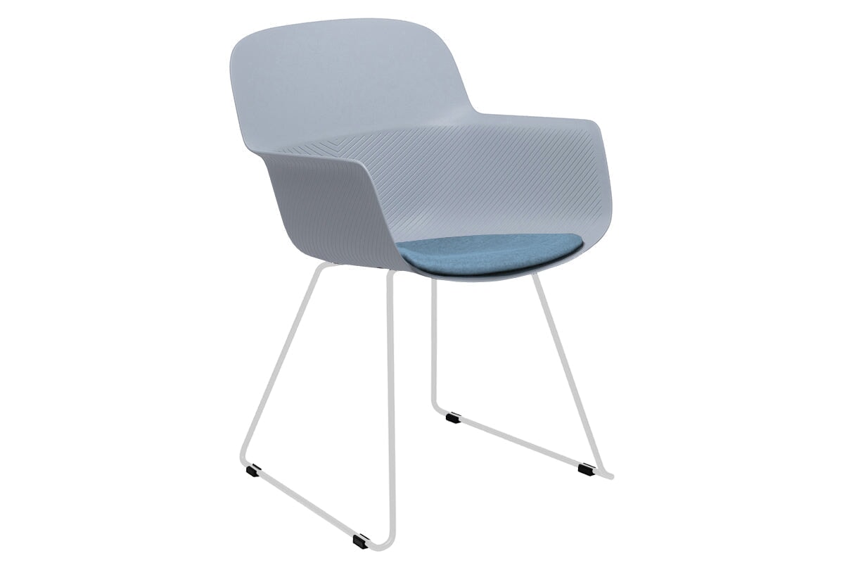 Tommy Tub Plastic Chair - Sled Base Jasonl white leg blue with pad 