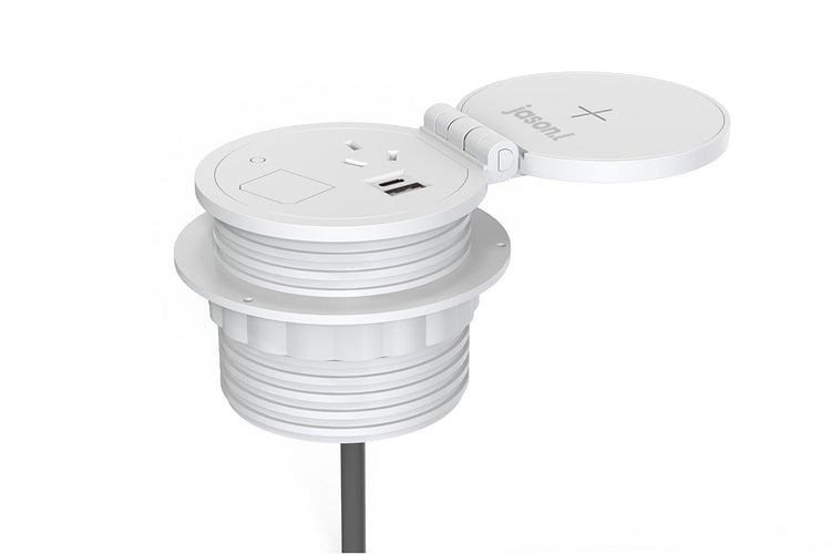 Trione Built In Power Hub - 1 x GPO and 1 x Usb A/C Outlets & Wireless Charging Jasonl white 