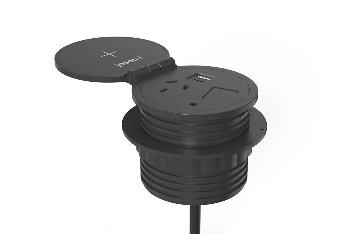 Trione Built In Power Hub - 1 x GPO and 1 x Usb A/C Outlets & Wireless Charging Jasonl black 