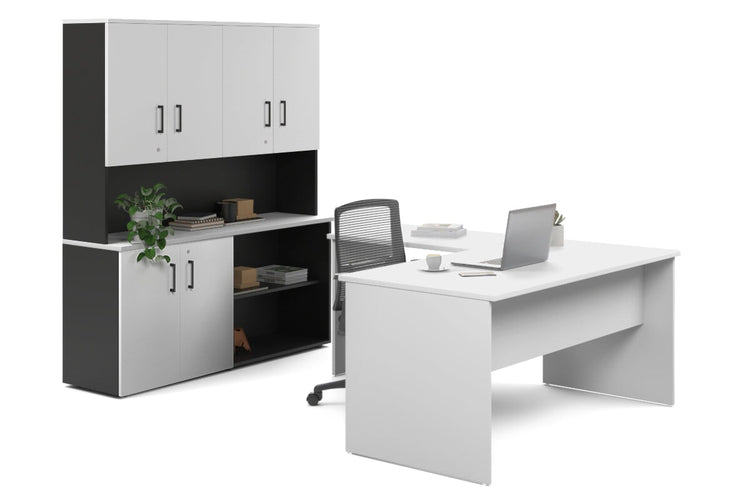 Uniform Panel L-Shaped Executive Setting - Black Carcass [1400L x 1600W] Jasonl white uniform 2 door + open bookcase closed hutch