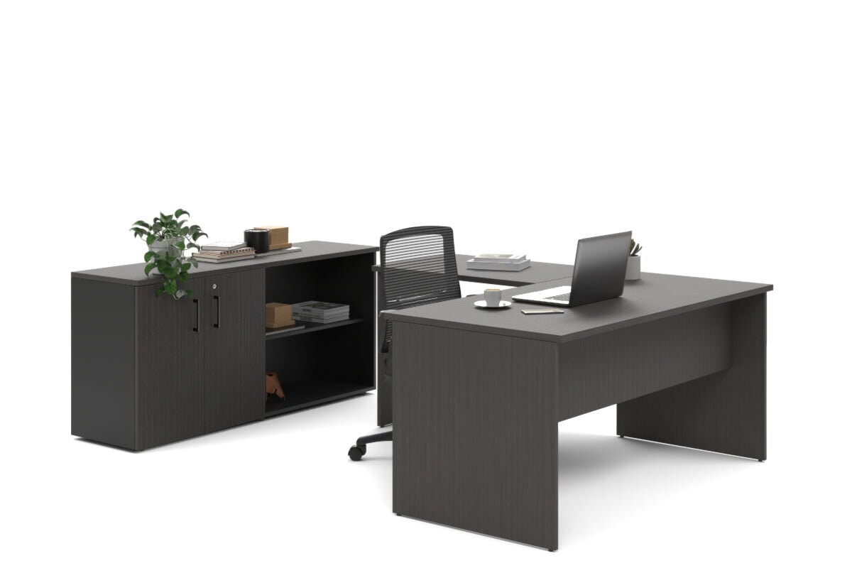 Uniform Panel L-Shaped Executive Setting - Black Carcass [1400L x 1600W] Jasonl dark oak uniform 2 door + open bookcase none