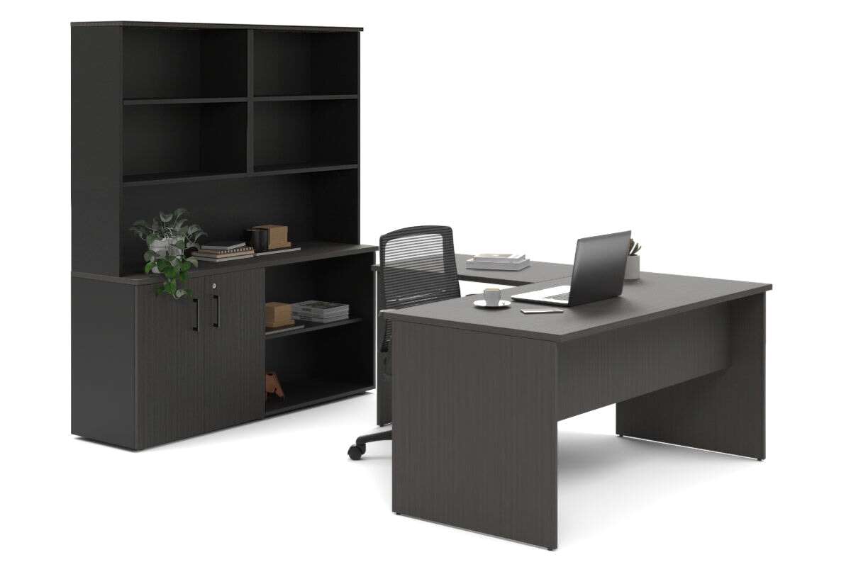 Uniform Panel L-Shaped Executive Setting - Black Carcass [1400L x 1600W] Jasonl dark oak uniform 2 door + open bookcase open hutch