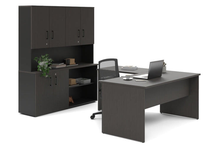 Uniform Panel L-Shaped Executive Setting - Black Carcass [1400L x 1600W] Jasonl dark oak uniform 2 door + open bookcase closed hutch