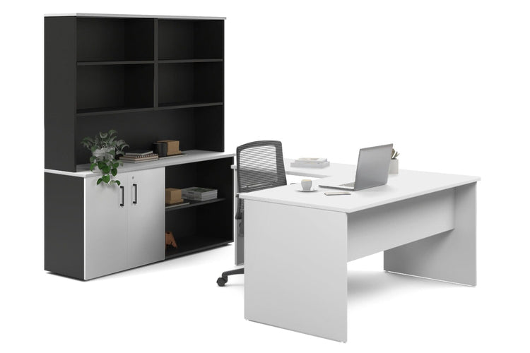 Uniform Panel L-Shaped Executive Setting - Black Carcass [1400L x 1600W] Jasonl white uniform 2 door + open bookcase open hutch