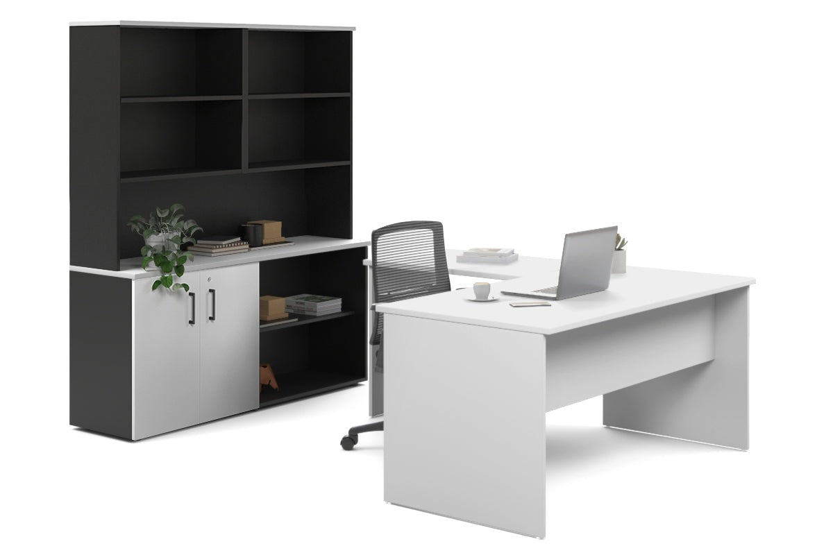 Uniform Panel L-Shaped Executive Setting - Black Carcass [1600L x 1600W] Jasonl white uniform 2 door + open bookcase open hutch