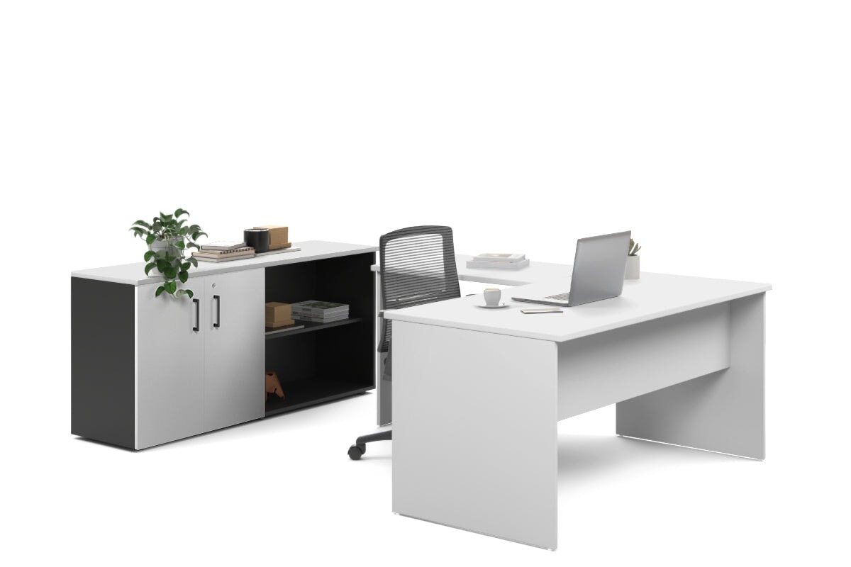 Uniform Panel L-Shaped Executive Setting - Black Carcass [1600L x 1600W] Jasonl white uniform 2 door + open bookcase none