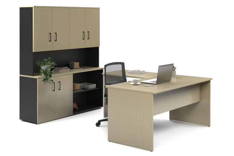 Uniform Panel L-Shaped Executive Setting - Black Carcass [1600L x 1600W] Jasonl maple uniform 2 door + open bookcase closed hutch