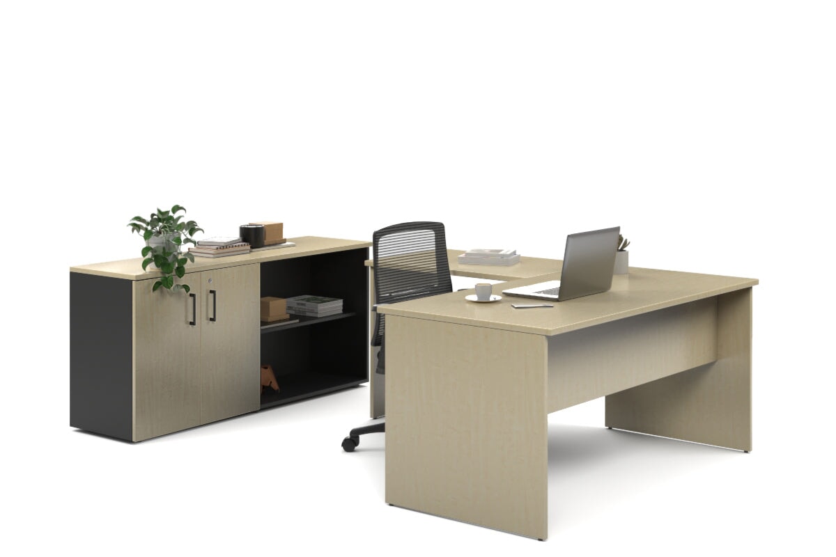 Uniform Panel L-Shaped Executive Setting - Black Carcass [1600L x 1600W] Jasonl maple uniform 2 door + open bookcase none