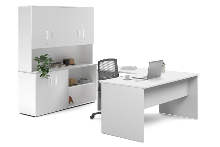 Uniform Panel L-Shaped Executive Setting - White Carcass [1400L x 1600W] Jasonl white uniform 2 door + open bookcase closed hutch