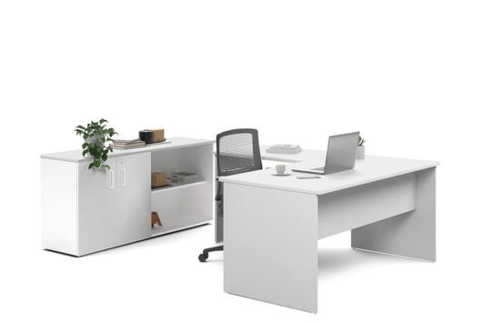 Uniform Panel L-Shaped Executive Setting - White Carcass [1400L x 1600W] Jasonl white uniform 2 door + open bookcase none