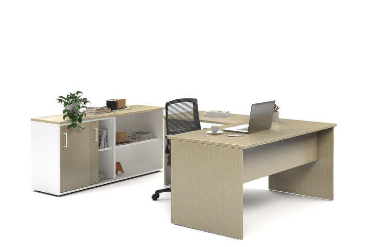 Uniform Panel L-Shaped Executive Setting - White Carcass [1400L x 1600W] Jasonl maple sliding 2 door + open bookcase none